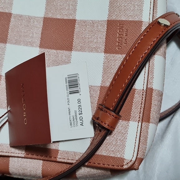 BNWT Oroton Brown and white check Crossbody bag with matching wallet. - Picture 4 of 4